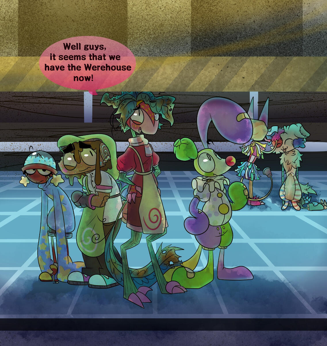 Comic about a group of surviver going down the elevator, made by INK.