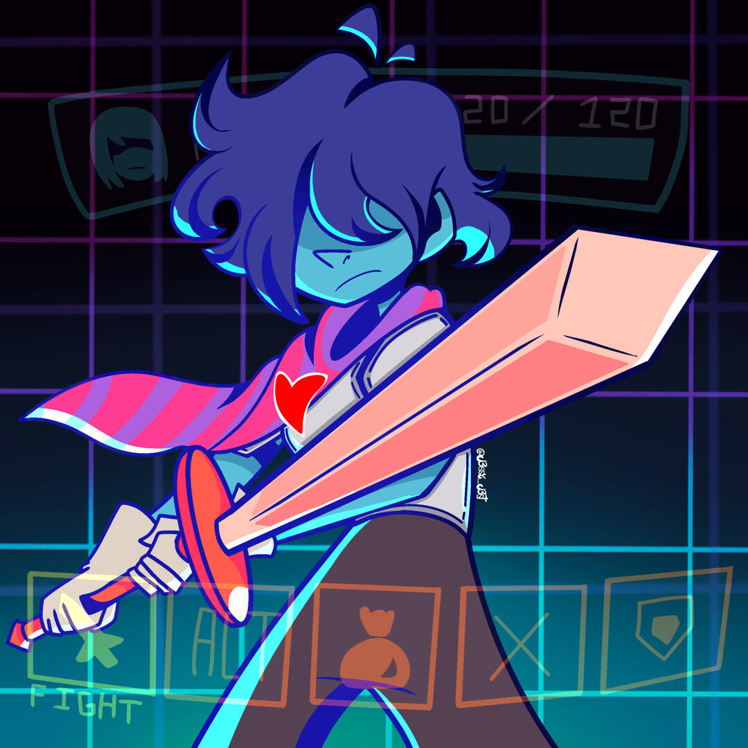 A drawing Kris from the game Deltarune, made by J3ST.