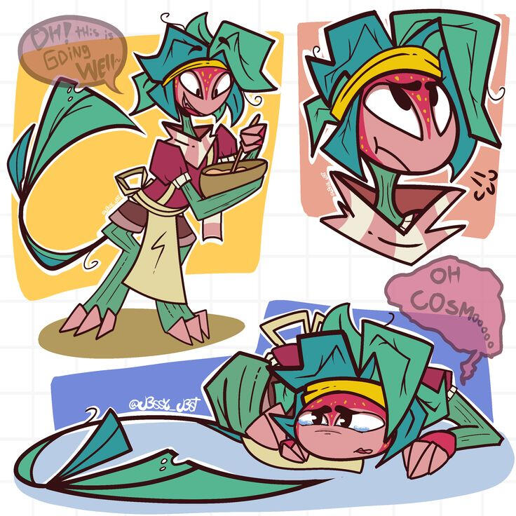 Doodles of a strawberry raptor, made by J3ST.
