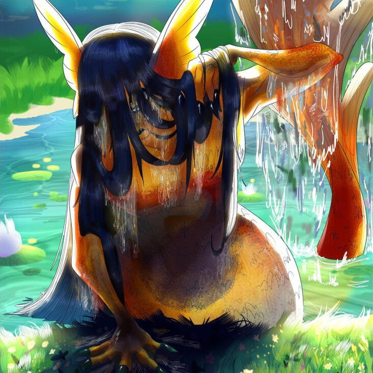 A drawing of a siren getting outside of the water, made by INK.